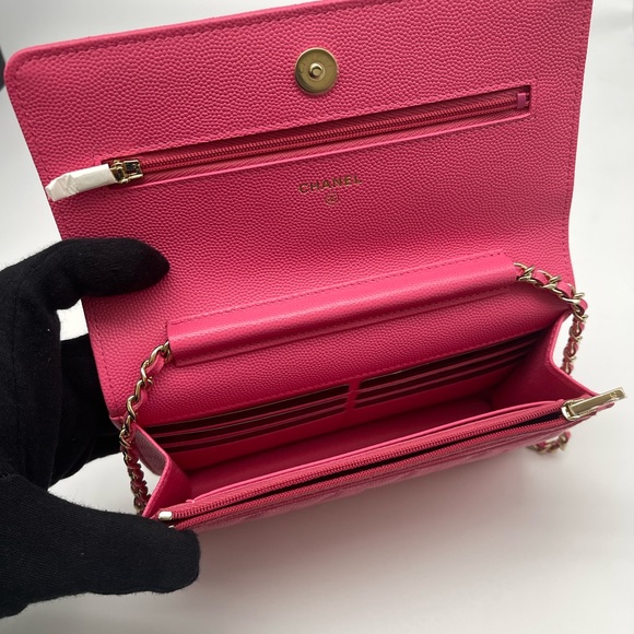 New CHANEL Classic Fuschia Pink Caviar Leather WOC Wallet On Chain Dust Bag Box - Picture 8 of 11
